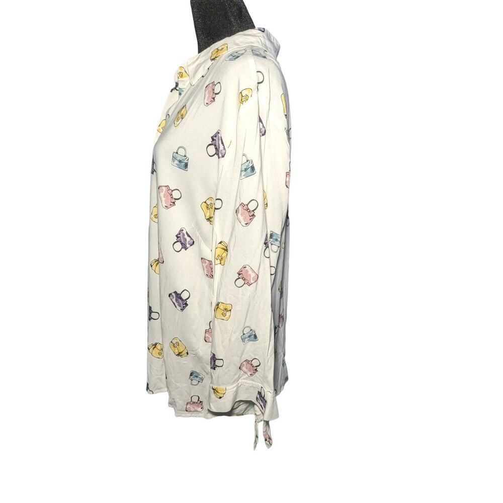 Como Black NWT Women's XL Purse Handbag Print White Shirt Tie 3/4 Sleeve Blouse - Picture 7 of 12